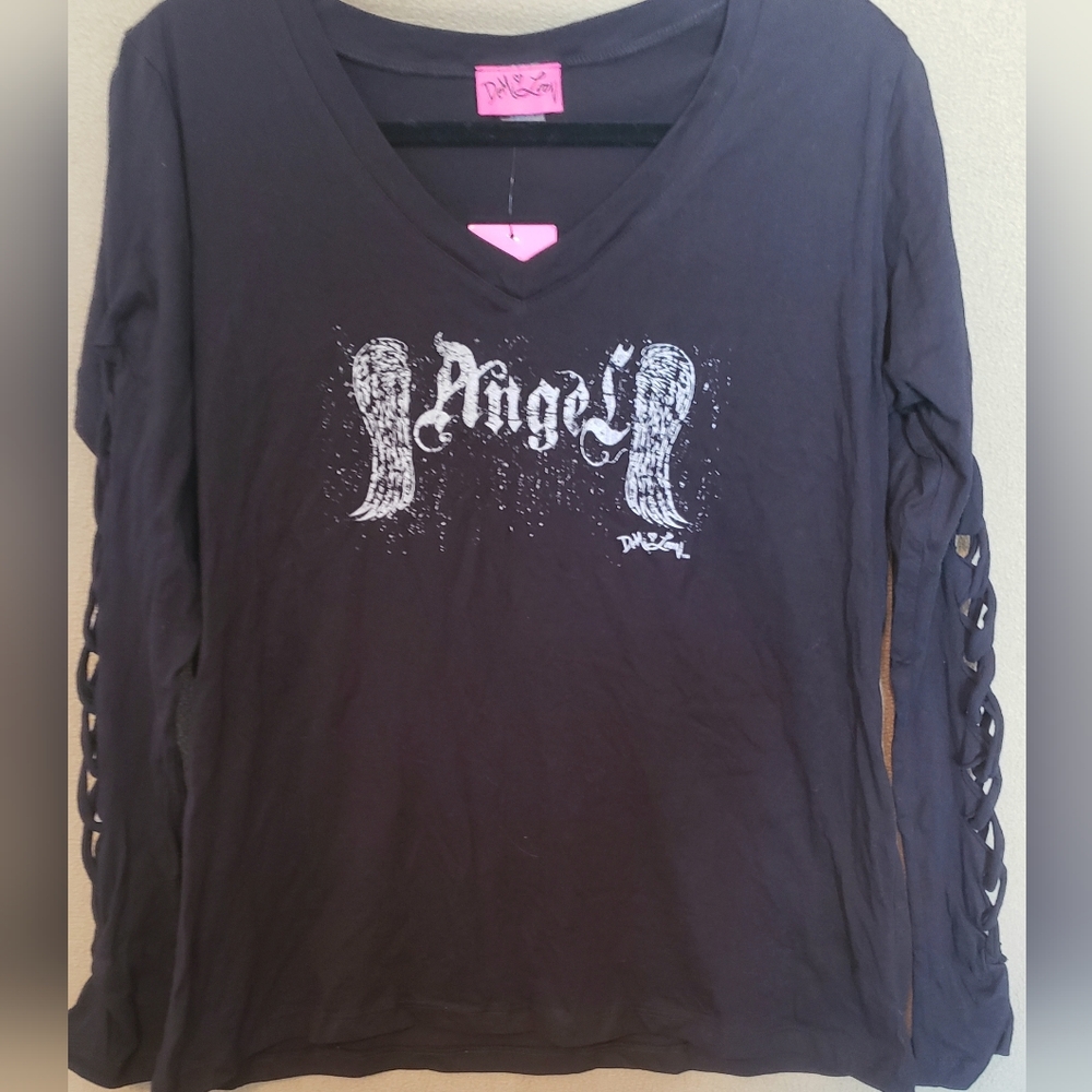 New.  Angel shirt with wings and cut outs.  Long Sleeve, black tee.